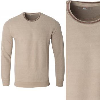 Bluza męska z okrągłym dekoltem pod szyję bawełniana beżowa gładka klasyczna - Reymo