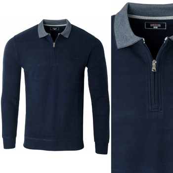 Bluza męska granatowa z kołnierzykiem na zamek ze ściągaczami bawełna - Reymo