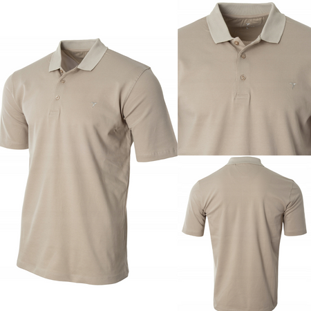 Koszulka męska polo bawełniana jasno-beżowa gładka dekolt z guzikami kołnierz wiosenna - Reymo