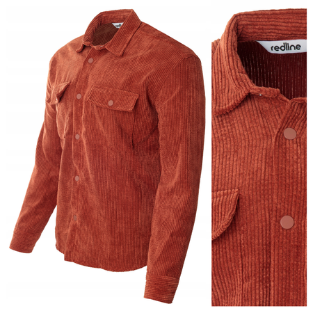 Koszula męska casual sztruksowa pomarańczowa ciepła - Redline