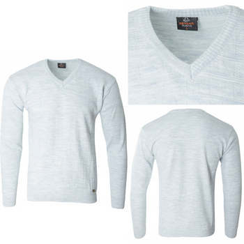 Sweter męski jasno-szary dekolt w serek V wzór kratka wełniany turecka Devanti