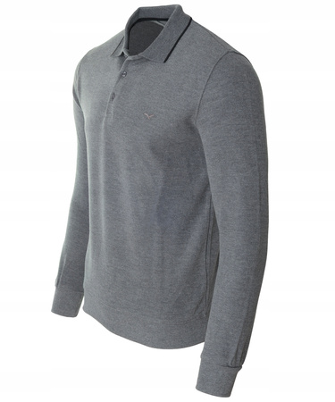Bluza męska szara gładka z kołnierzykiem polo na guziki ze ściągaczami bawełniana - Reymo