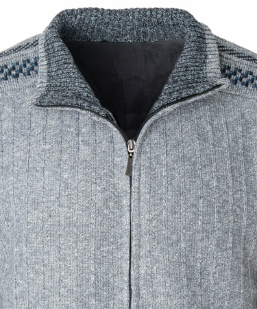 Sweter męski rozpinany ocieplany polarem jesienny jasno-szary ze wzorem 