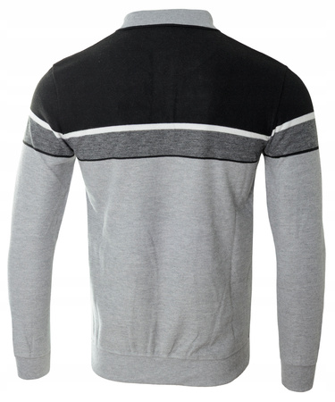 Bluza męska szaro-czarna z kołnierzykiem polo na guziki ze ściągaczami bawełniana - Reymo