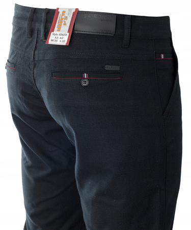 Spodnie męskie materiałowe czarne kratka prosty krój wizytowe eleganckie - Sa. Ronni