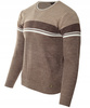 Sweter męski z okrągłym dekoltem brązowy wzór pasy wełniany klasyczny - Devanti