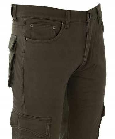 Spodnie męskie bojówki ocieplane polarem bawełniane proste zielone - St. Leon