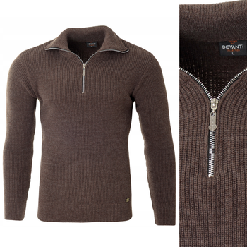 Sweter męski półgolf krótkie zapięcie na zamek brązowy klasyczny - Devanti