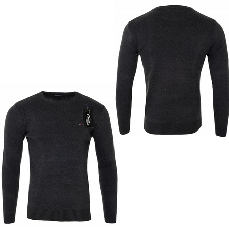 Sweter męski z okrągłym dekoltem czarny - MUST