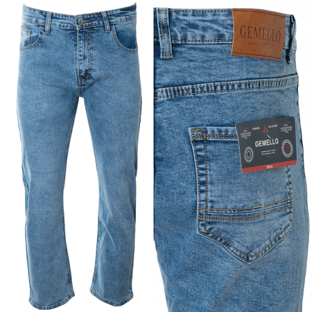 Męskie spodnie jeansy klasyczne niebieskie proste nogawki - Gemello