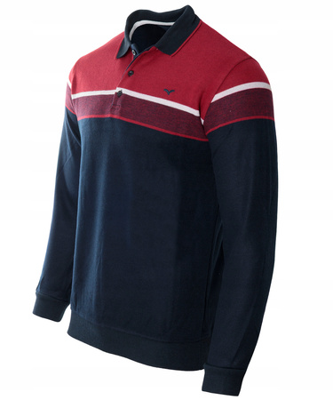 Bluza męska granatowo-czerwona z kołnierzykiem polo na guziki ze ściągaczami bawełniana - Reymo