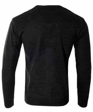 Sweter męski czarny dekolt w serek V wzór kratka wełniany turecka Devanti