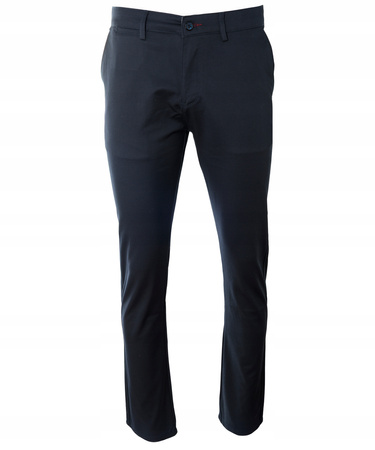 Spodnie męskie materiałowe granatowe prosty krój bawełniane wizytowe eleganckie - Bigman