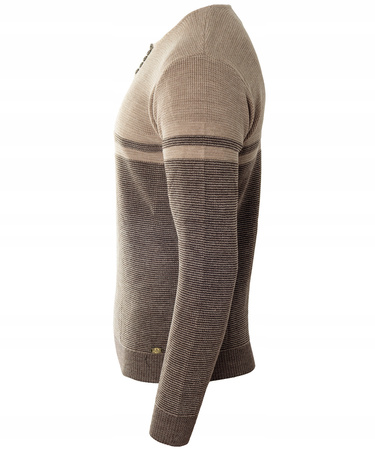 Sweter męski z okrągłym dekoltem z guzikami brązowy klasyczny - Devanti