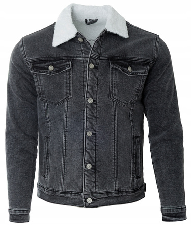 Katana męska jeansowa ocieplana futerkiem kurtka szara - Gamello