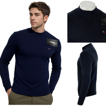 Sweter bluza pół-golf męski elegancki ciemno-granatowy - MUST