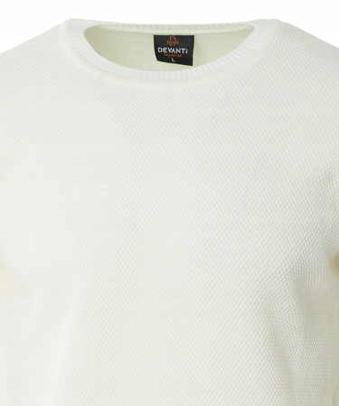 Sweter męski z okrągłym dekoltem ecru wełniany klasyczny - Devanti