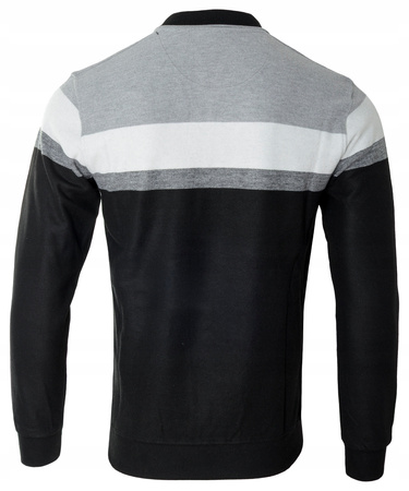 Bluza męska czarno-szara z kołnierzykiem polo na guziki ze ściągaczami bawełniana - Reymo