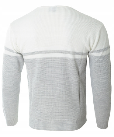 Sweter męski z okrągłym dekoltem z guzikami szaro-popielaty klasyczny - Devanti