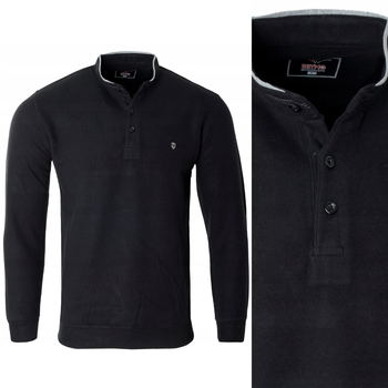 Bluza męska czarna z kołnierzykiem stójka na guziki ze ściągaczami bawełna - Reymo