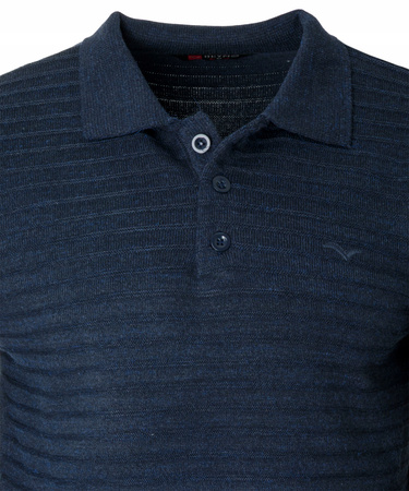 Bluza męska z kołnierzykiem polo na guziki granatowa wzór w pasy ze ściągaczami bawełniana - Reymo