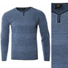 Sweter męski z okrągłym dekoltem krótkie zapięcie na guziki niebieski pasy klasyczny - Devanti