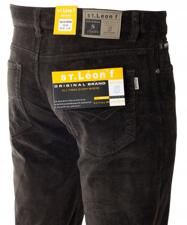 Spodnie męskie klasyczne materiałowe sztruksowe brązowe proste nogawki - St. Leon