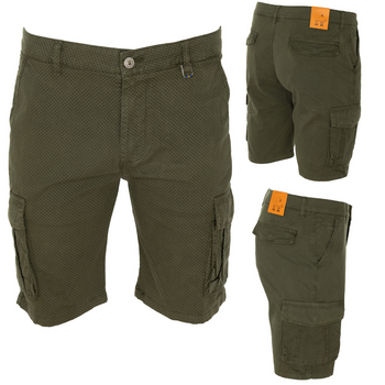 Spodenki męskie krótkie elastyczne bojówki - wzorek zielone/khaki