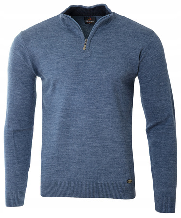 Sweter męski półgolf krótkie zapięcie na zamek niebieski gładki klasyczny - Devanti