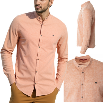 Koszula męska lniana casual morelowa letnia przewiewna - Redline