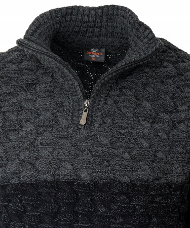 Sweter męski półgolf na krótki zamek jesienny czarno-szary ze wzorem wełniany ciepły - Devanti