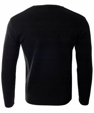 Sweter męski z okrągłym dekoltem czarny wełniany klasyczny - Devanti