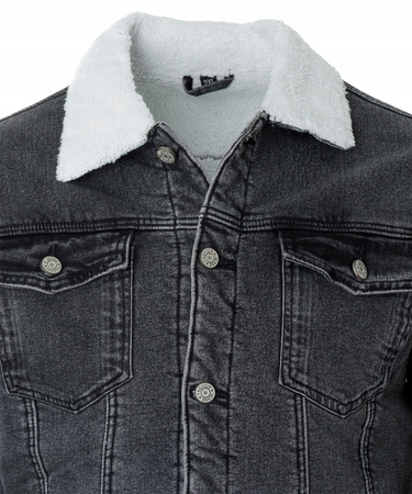 Katana męska jeansowa ocieplana futerkiem kurtka szara - Gamello