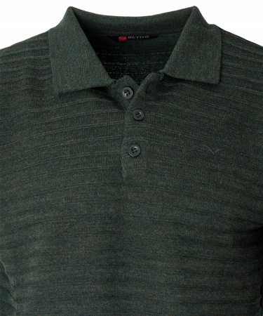 Bluza męska z kołnierzykiem polo na guziki zielona wzór w pasy ze ściągaczami bawełniana - Reymo