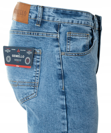 Męskie spodnie jeansy klasyczne niebieskie proste nogawki - Gemello