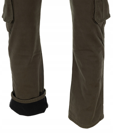 Spodnie męskie bojówki ocieplane polarem bawełniane proste zielone - St. Leon