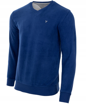 Klasyczna bluza męska bawełniana z V-dekoltem niebieska gładka - Reymo