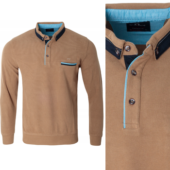 Bluza męska z kołnierzem polo zapięcie na guziki brązowa turecka jesienna  - Antracid