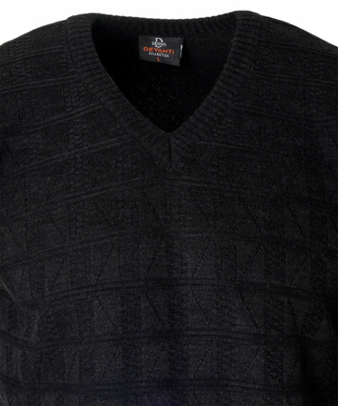 Sweter męski czarny dekolt w serek V wzór kratka wełniany turecka Devanti