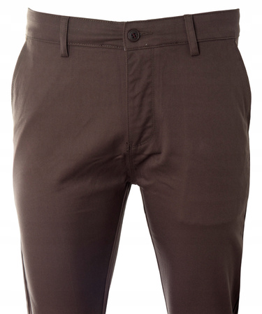 Spodnie męskie materiałowe brązowe prosty krój bawełniane wizytowe eleganckie - Bigman