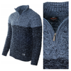 Sweter męski półgolf na krótki zamek jesienny granatowo-niebieski ze wzorem wełniany ciepły - Devanti