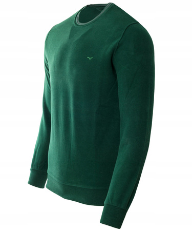 Bluza męska z okrągłym dekoltem pod szyję bawełniana zielona gładka klasyczna - Reymo