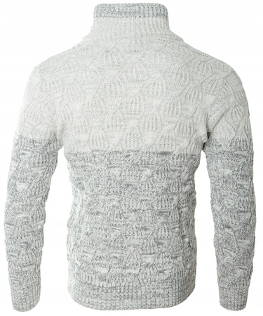 Sweter męski z okrągłym dekoltem zapięcie na krótki zamek i guziki szary klasyczny - Devanti