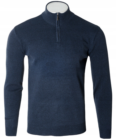 Sweter męski rozpinany krótki zamek granatowy półgolf - Must