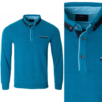 Bluza męska z kołnierzem polo zapięcie na guziki chabrowa turecka jesienna  - Antracid