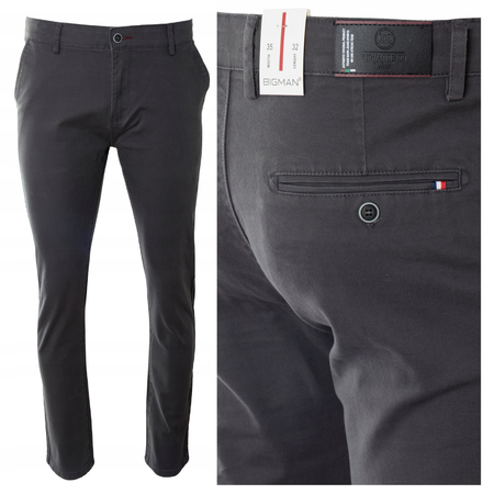 Spodnie męskie materiałowe ciemno-szare prosty krój bawełniane wizytowe eleganckie - Bigman