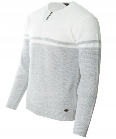 Sweter męski z okrągłym dekoltem z guzikami szaro-popielaty klasyczny - Devanti