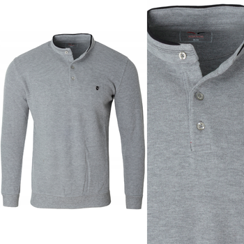 Bluza męska szara z kołnierzykiem stójka na guziki ze ściągaczami bawełna - Reymo