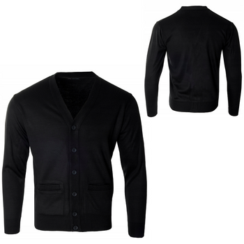 Sweter męski kardigan zapinany na guziki jesienny V-dekolt czarny gładki wełniany - Devir Orme