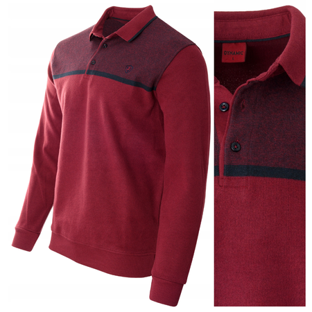 Bluza męska bordowa z kołnierzykiem polo na guziki ze ściągaczami elastyczna - Dynamic